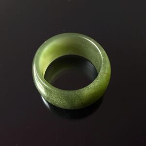 Natural icy Jade unique pattern dark green band Ring size US 9 1/4 Unisex